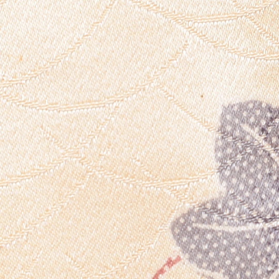 小紋 袷 身丈154cm 裄丈64cm 正絹 Sランク Sサイズ 広衿 インフォーマル 綸子 蔦 芝草 しつけ糸 クリーム系 金系 1215-00120