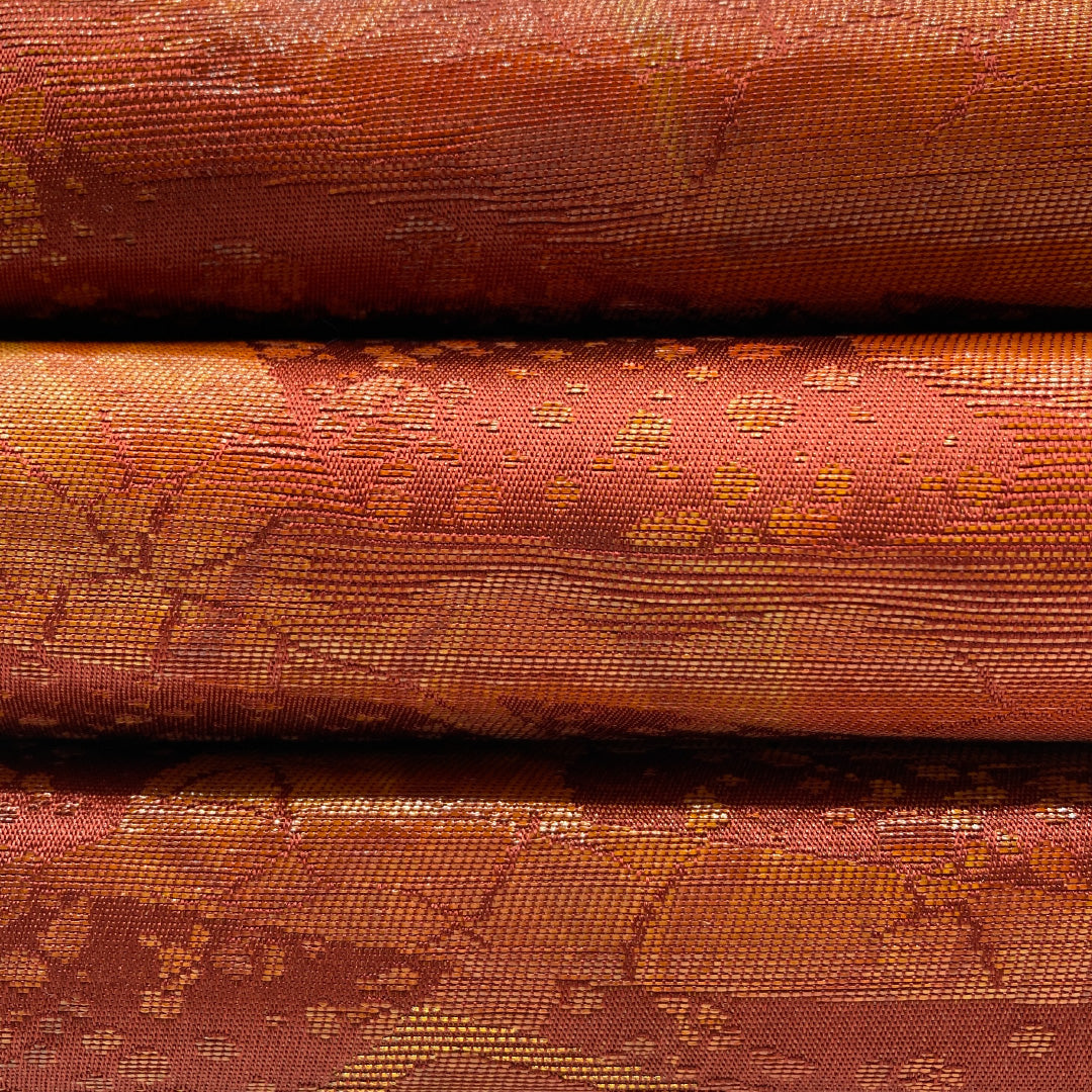 袋帯 帯丈414cm 六通 創作 引き箔 セミフォーマル 赤系 正絹 Sランク 1223-00082