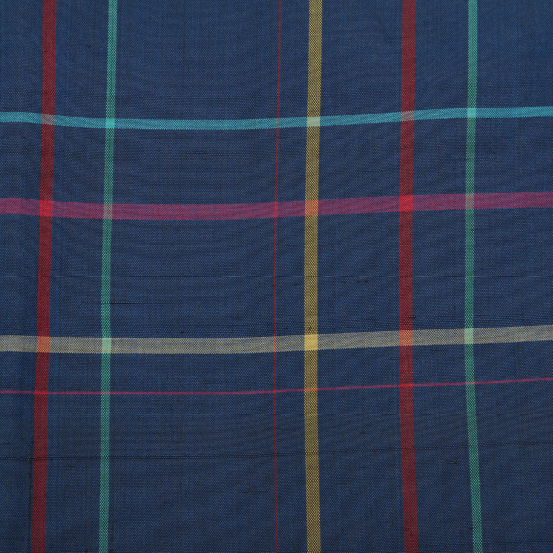 道中着(紬) 袷 身丈76cm 裄丈64cm 正絹 Bランク Mサイズ カジュアル 格子 青系 1264-05472