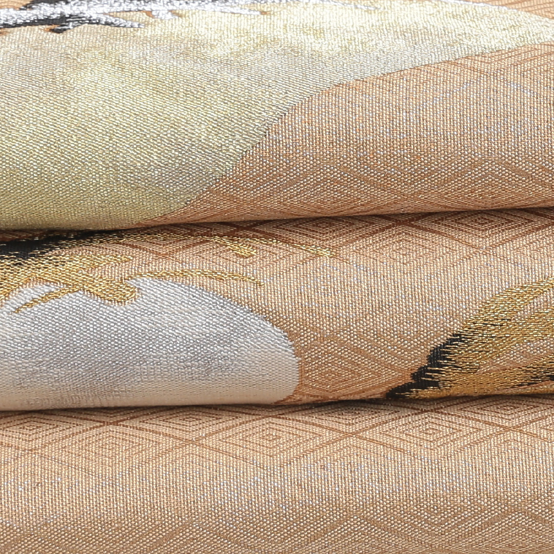 袋帯 帯丈432cm 六通 笠松 フォーマル 金系 正絹 Cランク 1223-00271