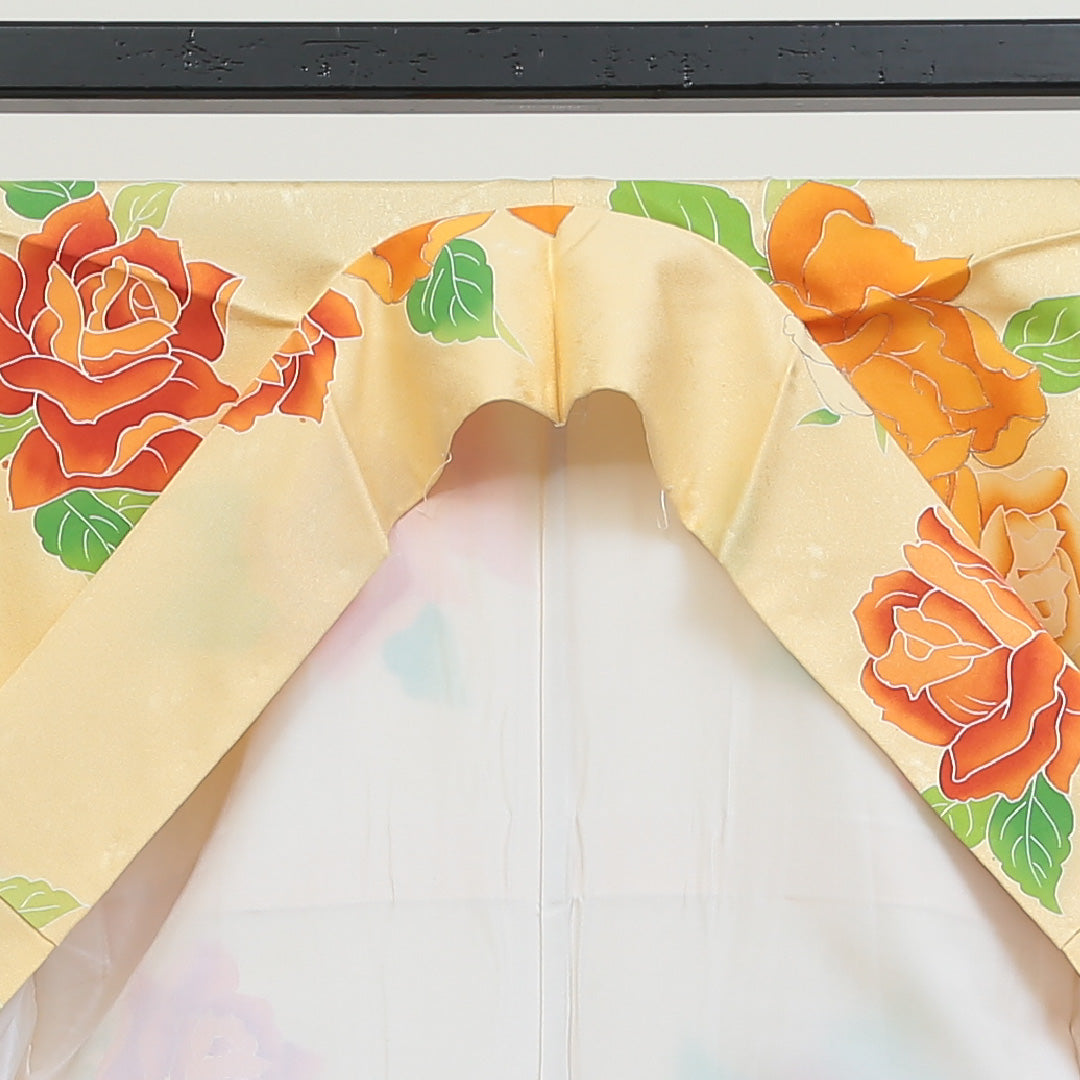 小振袖 身丈164cm 裄丈66.5cm Sランク 袷 洗える着物 ポリエステル 広衿 薔薇 レトロ 1213-F0035