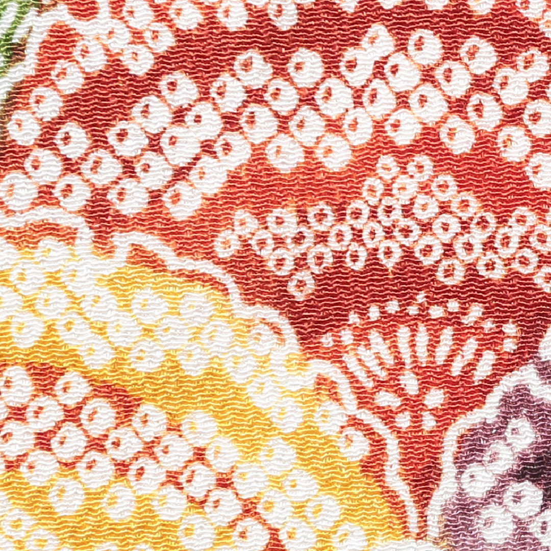 小紋 袷 身丈154cm 裄丈63cm 正絹 Sランク Sサイズ 広衿 インフォーマル ちりめん 青海波 雪輪 しつけ糸 黄系 多色系 1215-00533