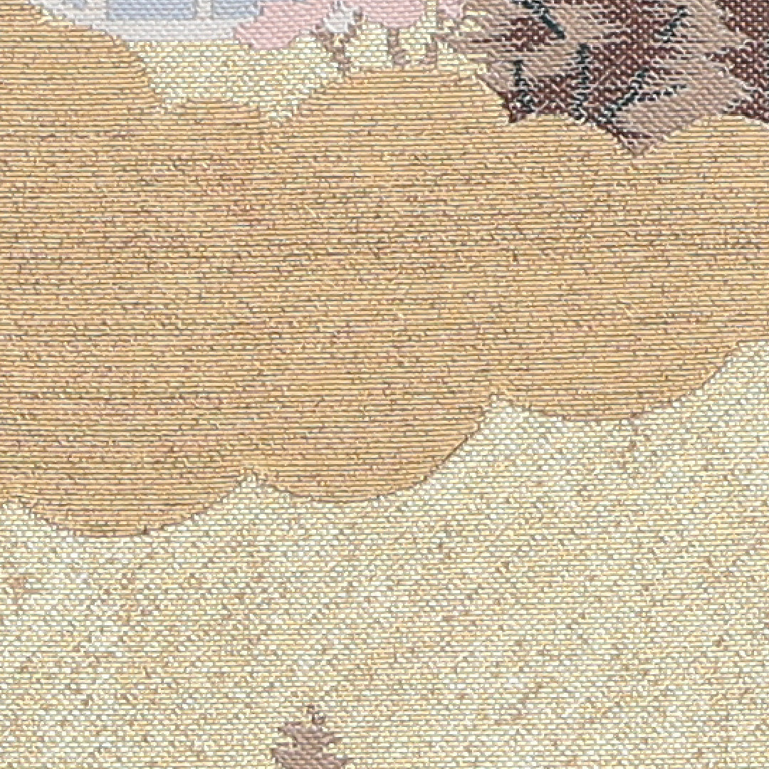 袋帯 帯丈452cm ポイント柄 綴れ織 本金箔 雲取 風景柄 神社 セミフォーマル 金系 正絹 Aランク 1223-00366