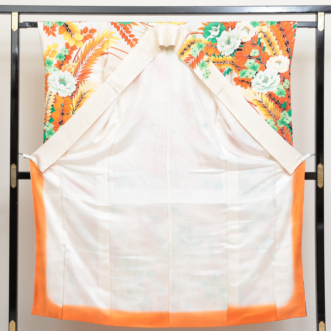 振袖 身丈151cm 裄丈63.5cm Bランク 袷 正絹 広衿 ボタニカル モダン 1313-F0022