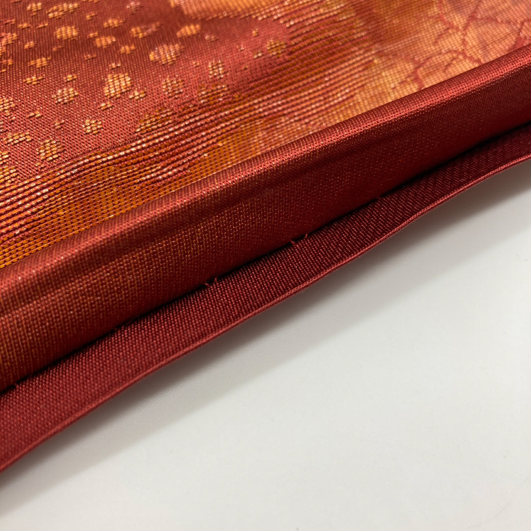 袋帯 帯丈414cm 六通 創作 引き箔 セミフォーマル 赤系 正絹 Sランク 1223-00082