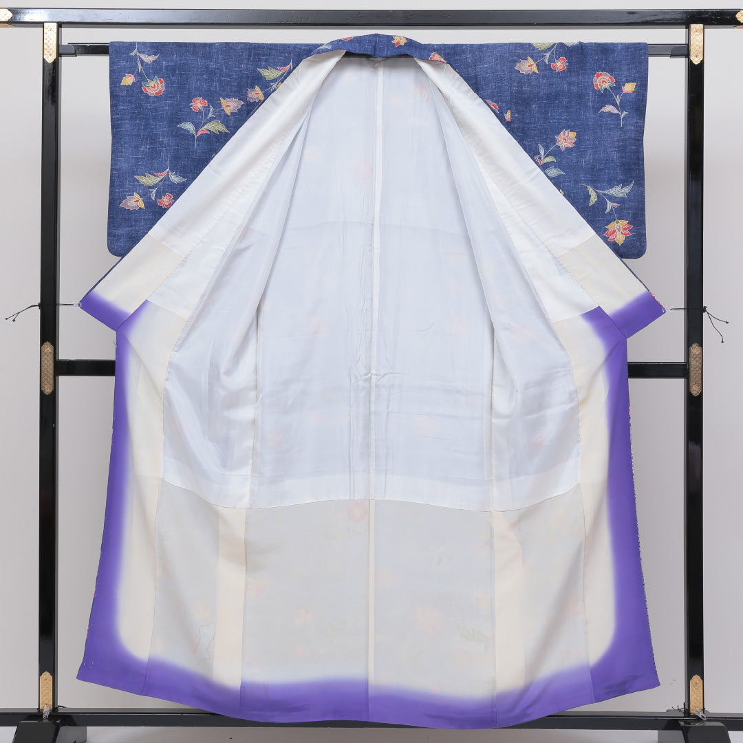 訪問着 袷 身丈154cm 裄丈62cm 正絹 Sランク セミフォーマル 広衿 Sサイズ 唐華 吉祥文様 青系 PO 1217-04085