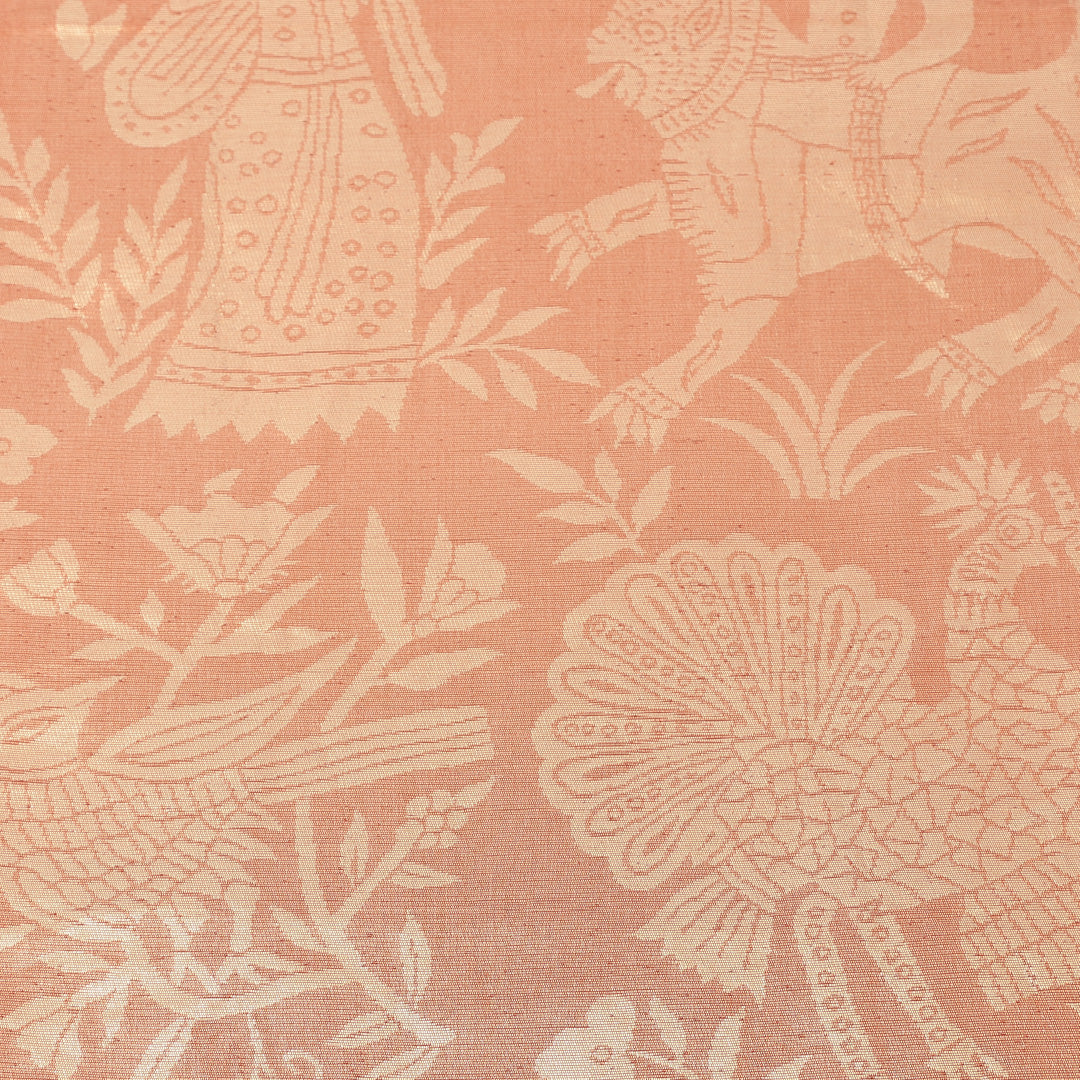 袋帯 帯丈424cm 六通 金襴 花喰鳥 オリエンタル セミフォーマル 朱系 正絹 Sランク 1223-00208