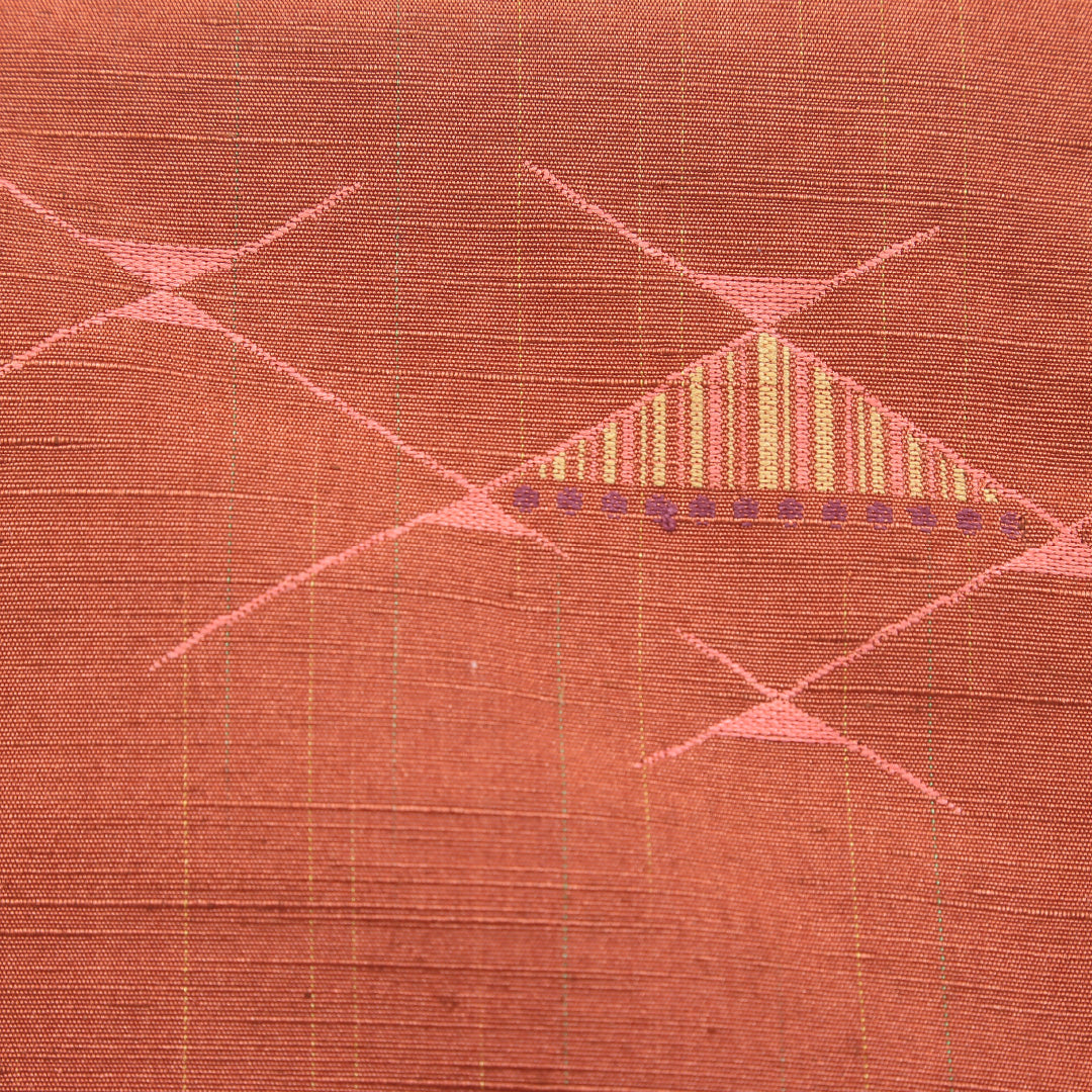 紬 単衣 身丈153cm 裄丈62cm 正絹 Aランク カジュアル 広衿 Sサイズ 創作柄 朱系 HP 1223-02784