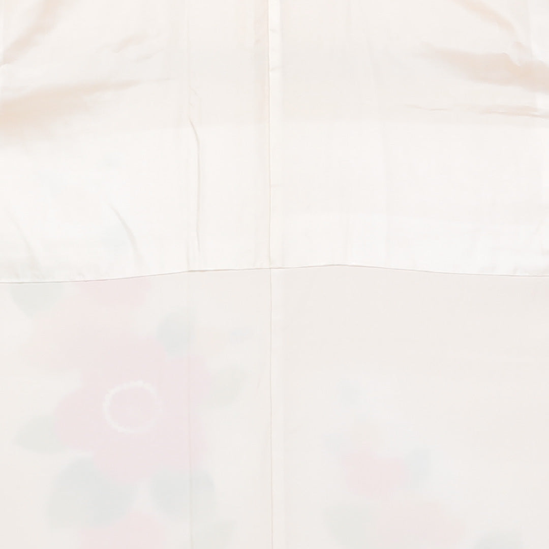 訪問着 袷 身丈159cm 裄丈35cm 正絹 Sランク Mサイズ 広衿 セミフォーマル 牡丹 クリーム系 朱系 1212-04101