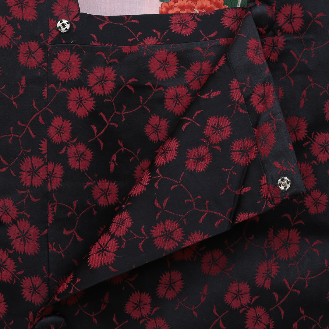 道行コート 洗える着物 袷 身丈116cm 裄丈64cm ポリエステル Sランク Mサイズ カジュアル 撫子 黒系 赤系 1263-05536