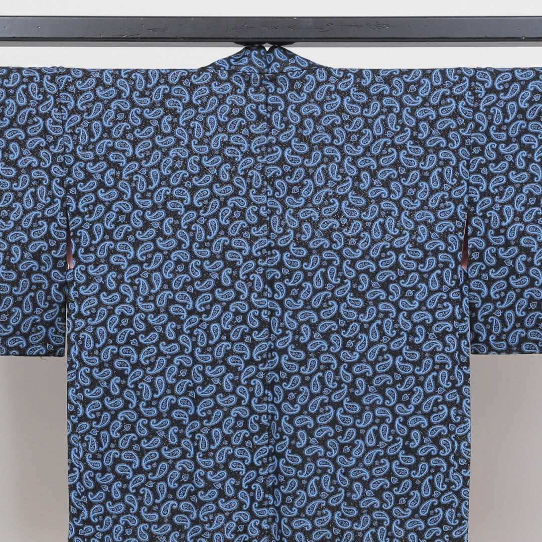 小紋 アンサンブル 洗える着物 単衣 身丈151cm 裄丈61cm ポリエステル Sランク Sサイズ バチ衿 インフォーマル 紐あり ペイズリー柄 青系 1215-00365