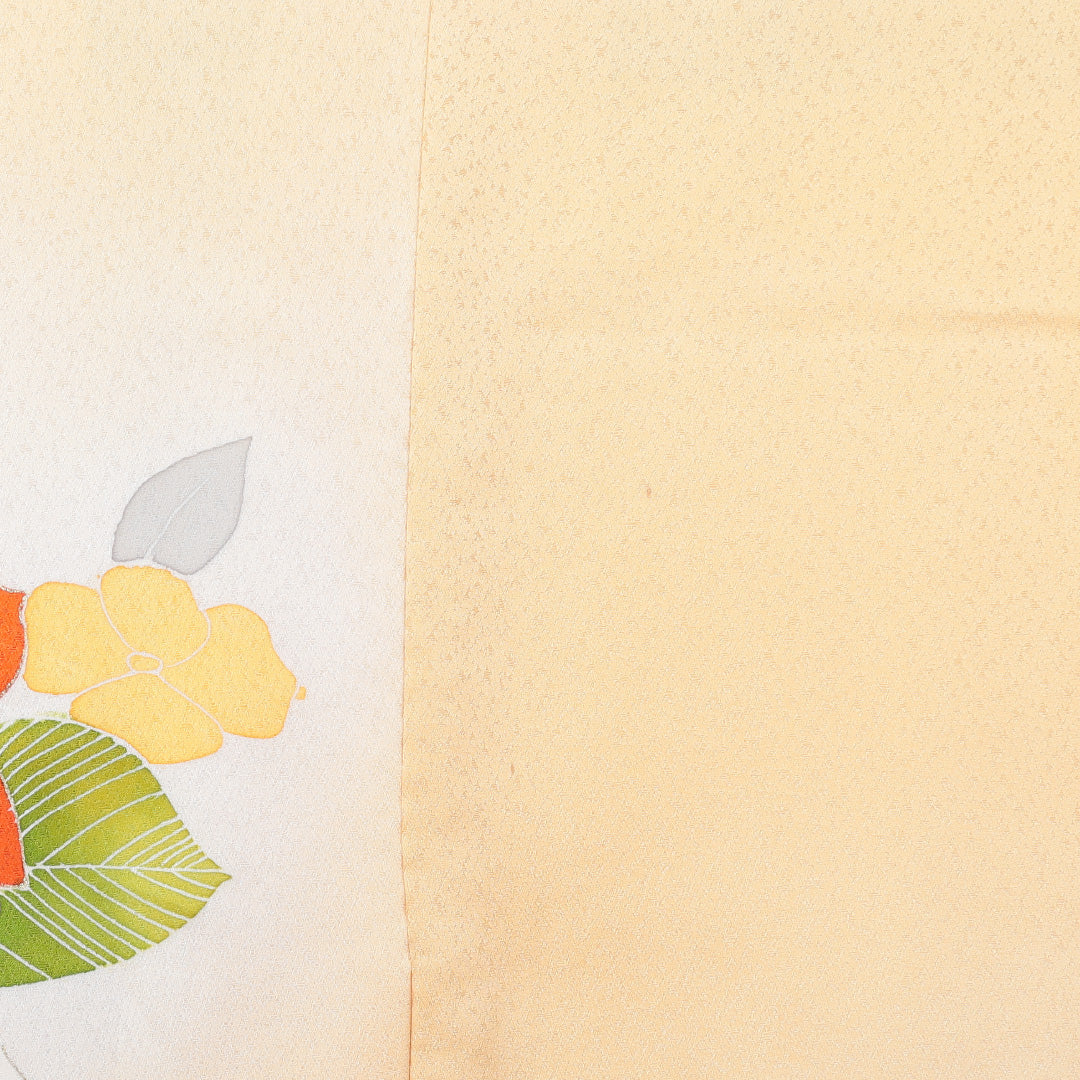 訪問着 袷 身丈159cm 裄丈35cm 正絹 Sランク Mサイズ 広衿 セミフォーマル 牡丹 クリーム系 朱系 1212-04101