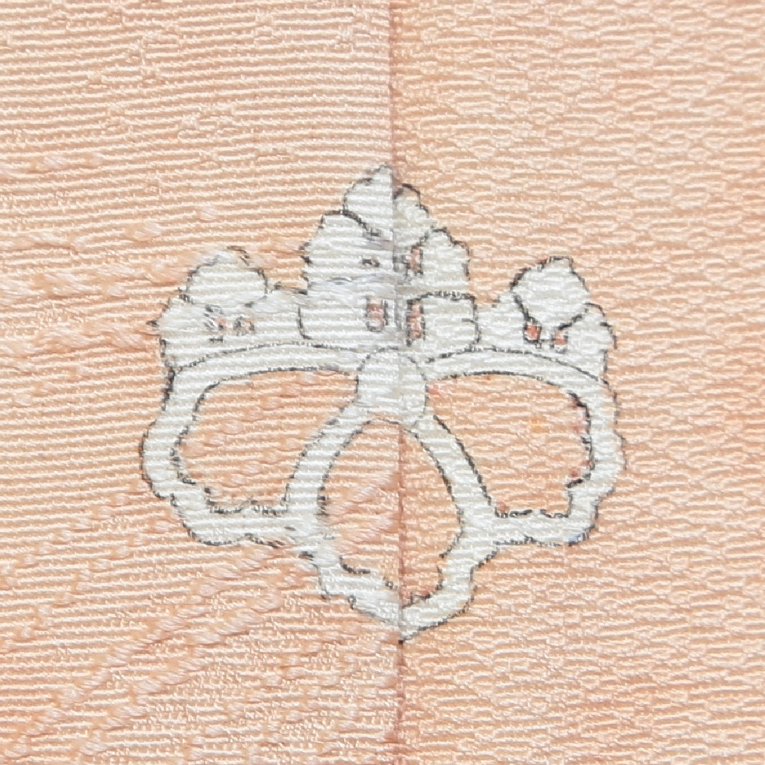 訪問着 袷 身丈158cm 裄丈64cm 正絹 Aランク Mサイズ 広衿 一つ紋(五三桐) セミフォーマル 紋意匠 植物柄 芝草 クリーム系 朱系 1212-04173