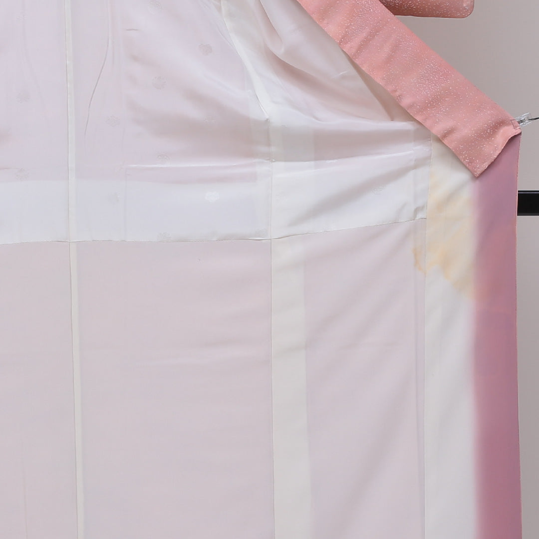 色無地 袷 身丈149cm 裄丈63cm 正絹 Aランク 一つ紋 (向かい蝶) セミフォーマル 広衿 XSサイズ ぼかし染 ピンク系 HP 1219-04898