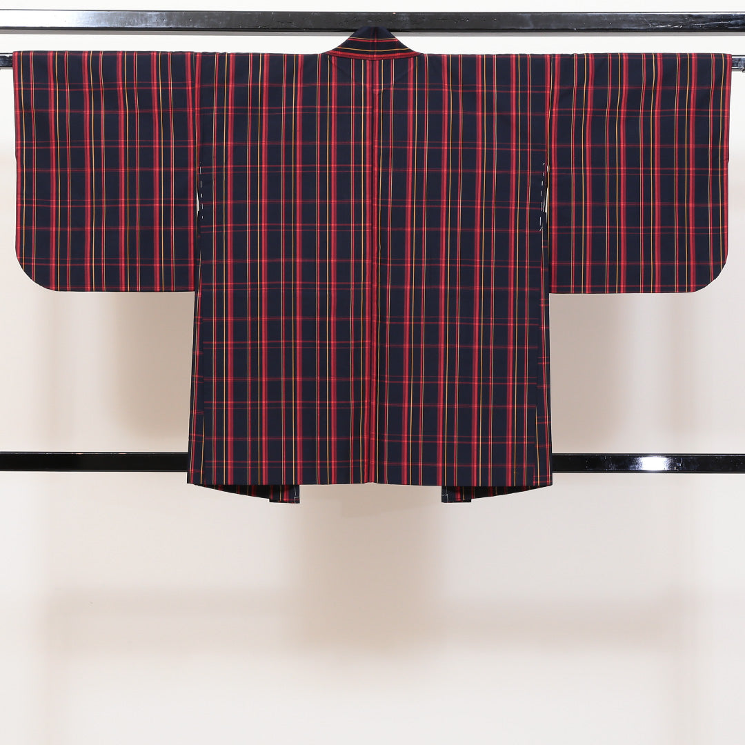 小紋 袷 アンサンブル 身丈156cm 裄丈66cm 紺系 正絹 優品 しつけ糸 格子 紺色 1215331800432