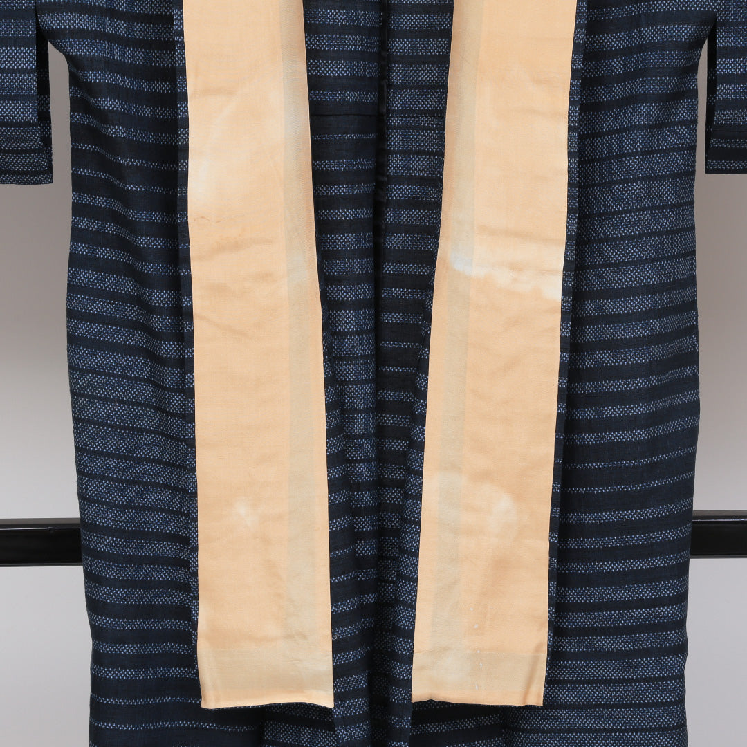 紬 単衣 身丈156cm 裄63cm 正絹 青系 Bランク 1216-00078