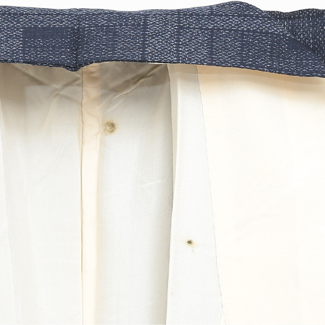 紬 袷 身丈151cm 裄丈62cm 正絹 Aランク Sサイズ 広衿 カジュアル 格子 紺系 1216-02512