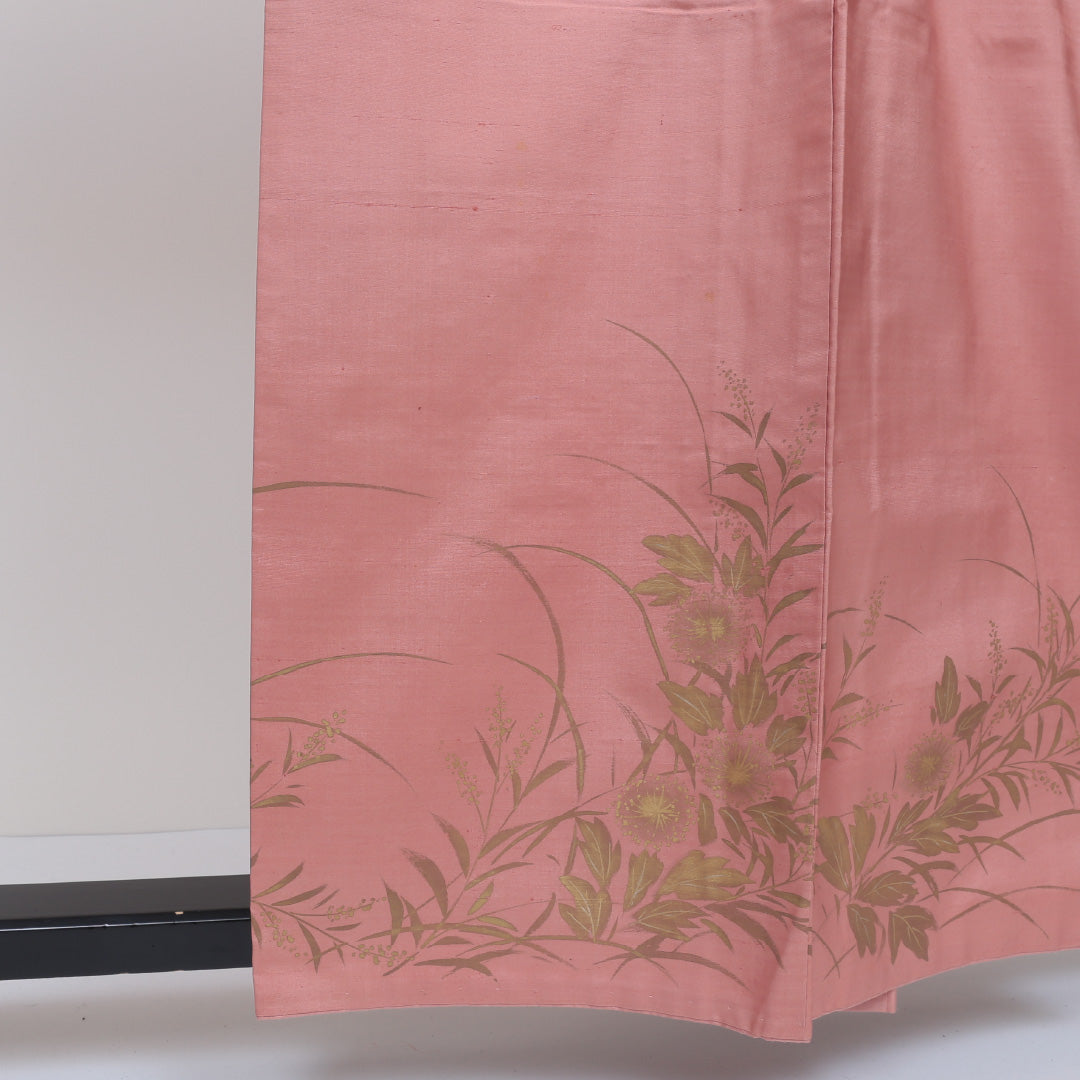 色留袖 (飯田紬) 身丈155cm 裄丈62cm Aランク 正絹 袷 広衿 M 創作 付下げ セミフォーマル ピンク系 1211-F0110