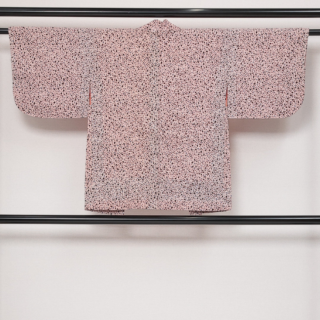 洗える着物 羽織 袷 身丈75cm 裄丈60cm ポリエステル Aランク カジュアル Sサイズ 紐あり 幾何学柄 白系 HP 1232-13781