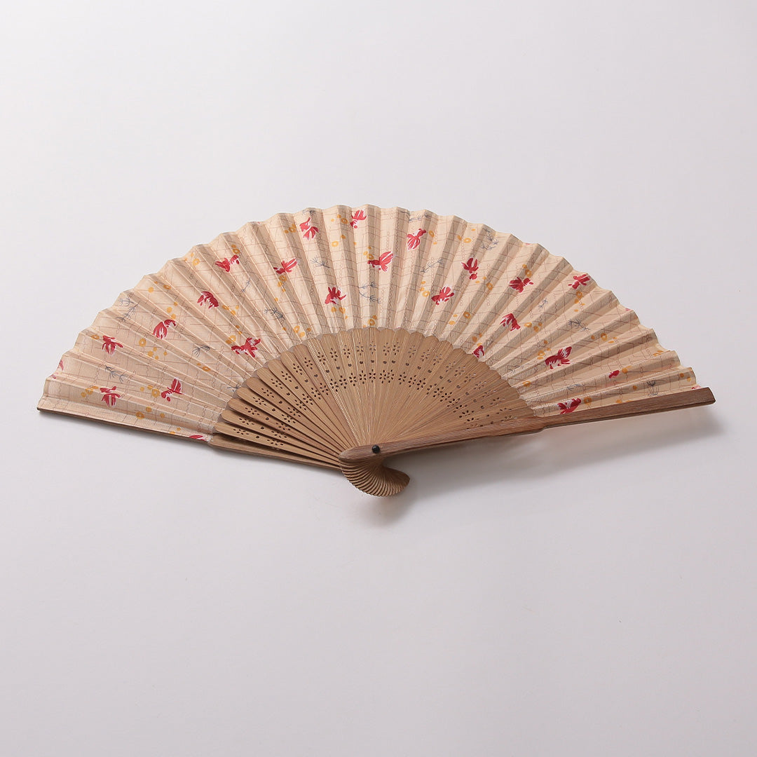 扇子 Aランク 生地扇子 カジュアル 金魚 木製 和装小物 茶系 1240-00951
