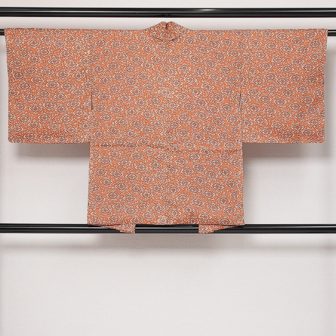 羽織 袷 身丈78cm 裄丈62cm 正絹 Sランク カジュアル Sサイズ アラベスク文様 朱系 RP 1232-13784