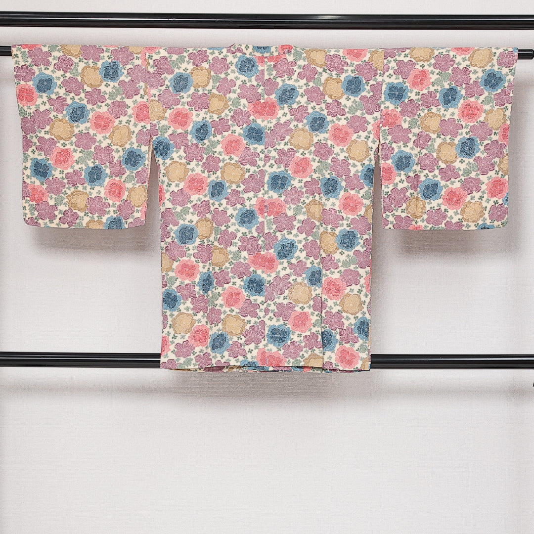 道行コート 袷 身丈81cm 裄丈62cm 正絹 Sランク セミフォーマル Sサイズ ポケットあり 花柄 多色系 RP 1237-13787