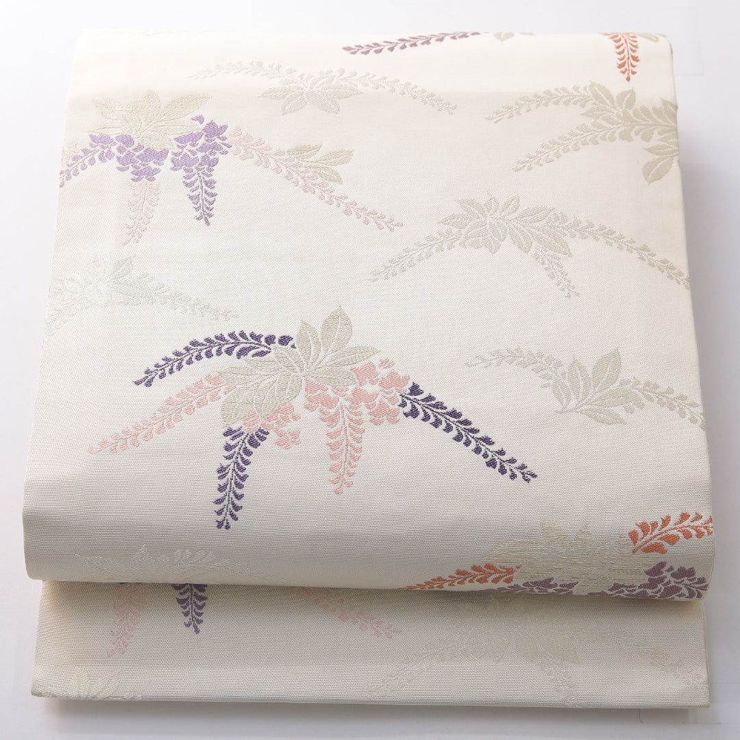 袋帯 帯丈422cm 東京井筒工芸 フォーマル 全通 Aランク 正絹 藤 クリーム系 1223-02148