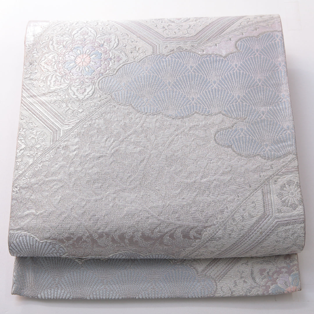 袋帯 帯丈424cm フォーマル 六通 Cランク 正絹 宝相華 紫系 1223-02165