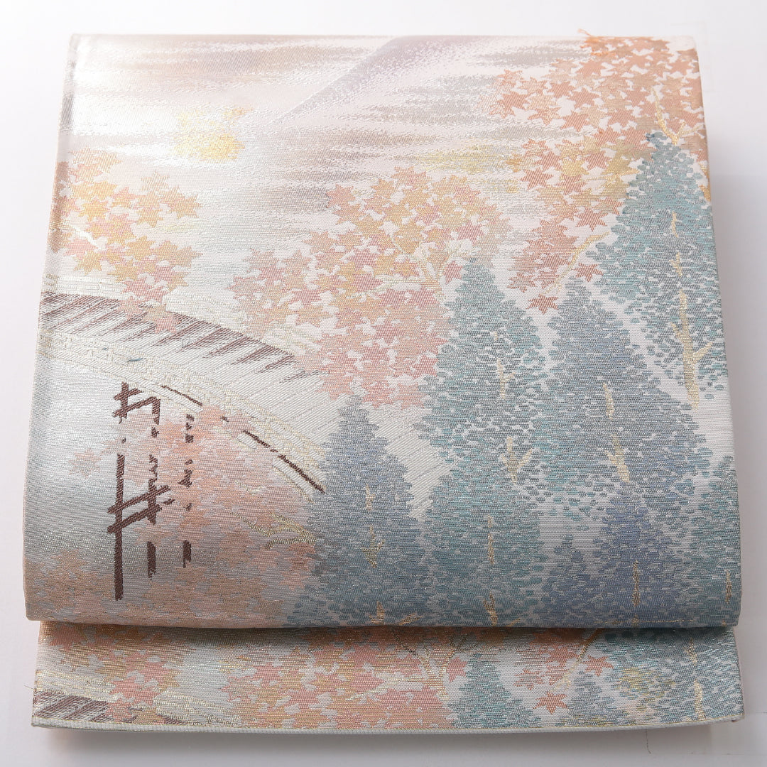 袋帯 帯丈420cm セミフォーマル 六通 Aランク 正絹 山 紫系 1223-02156