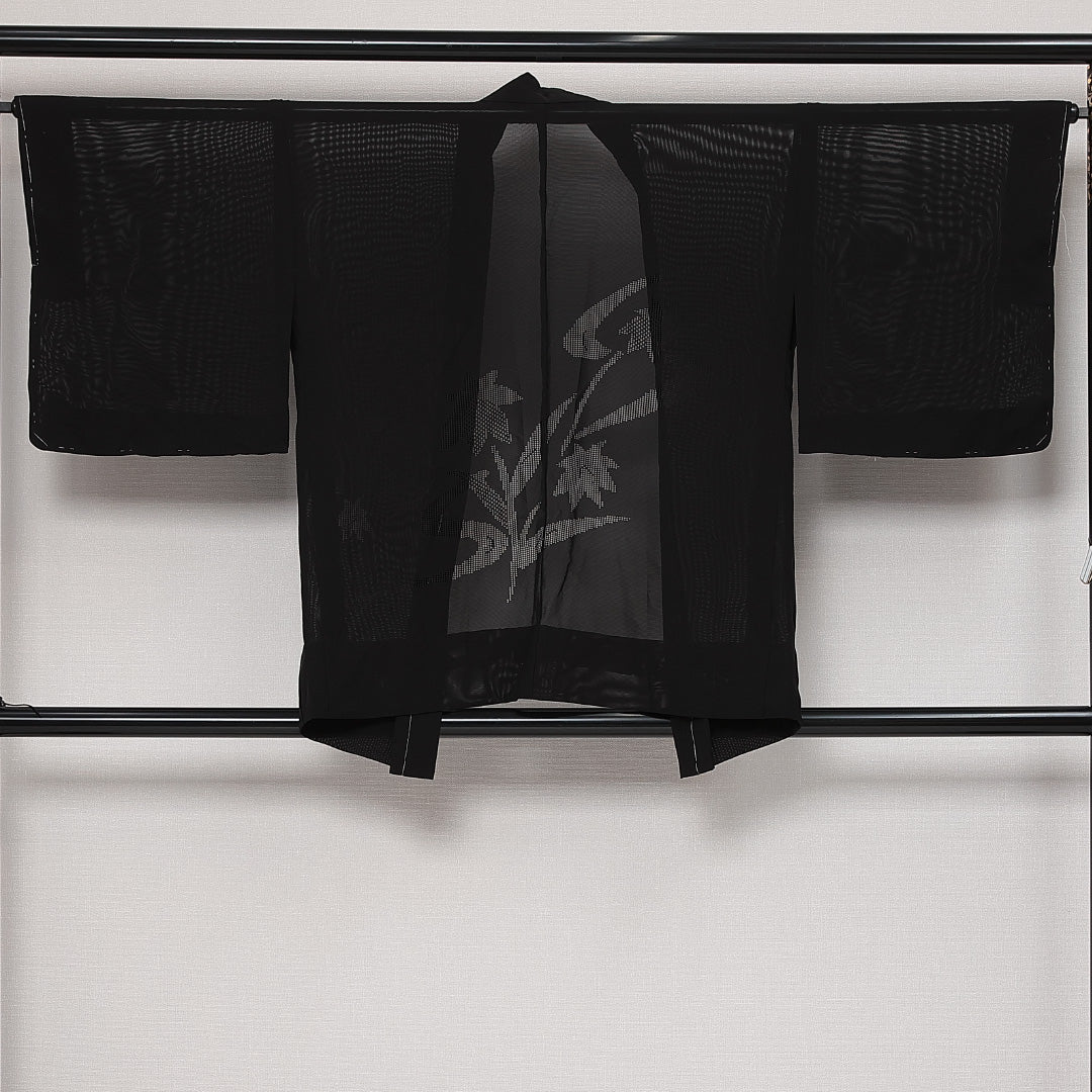 未使用品 黒羽織 絽 身丈80cm 裄丈65cm Sランク 正絹 Mサイズ インフォーマル しつけ糸 もじり織 鉄線 上品 落ち着き 黒系 1217-13849