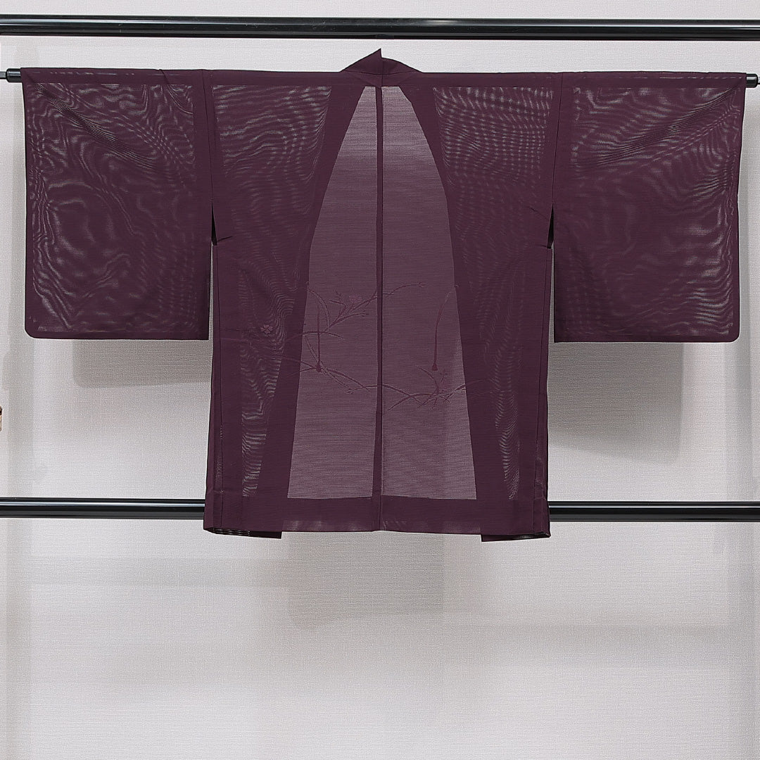 羽織 夏物 絽 身丈83cm 裄丈32cm 正絹 Sランク Sサイズ カジュアル 紐あり 無地 紫系 1217-15421