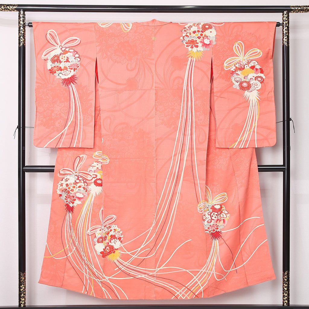 道中着 身丈107cm 裄丈70.5cm L 和装コート 花 ぼかし 紫 正絹 美品  