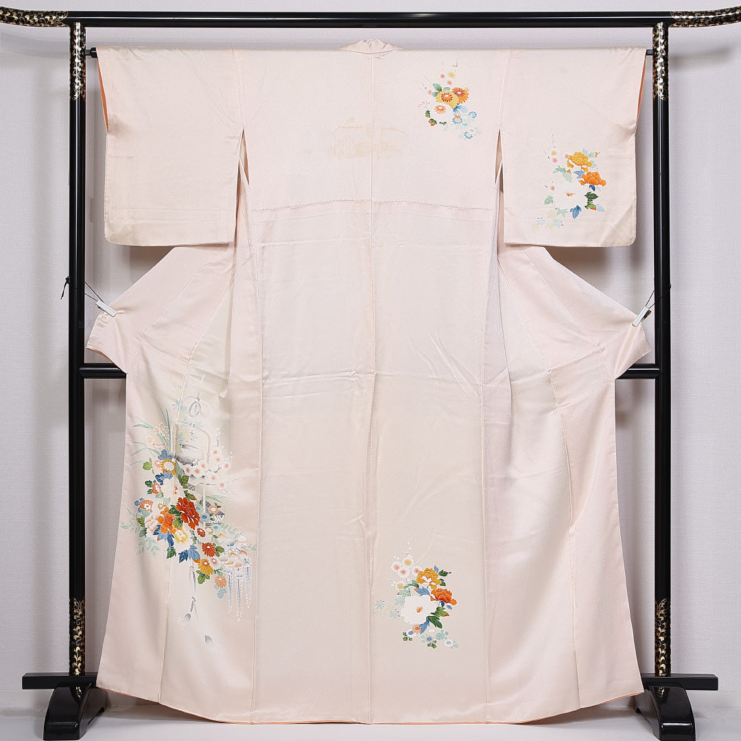 訪問着 袷 身丈163cm 裄丈64cm 正絹 Aランク セミフォーマル 広衿 Lサイズ 金彩 花籠 クリーム系 RP 1217-10388