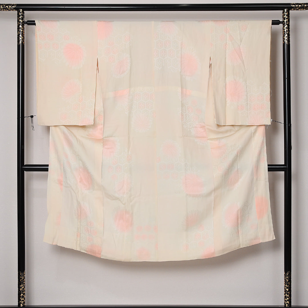 長襦袢 袷 身丈132cm 裄丈63cm 正絹 Aランク XLサイズ 花菱亀甲 クリーム系 RP 1239-12682