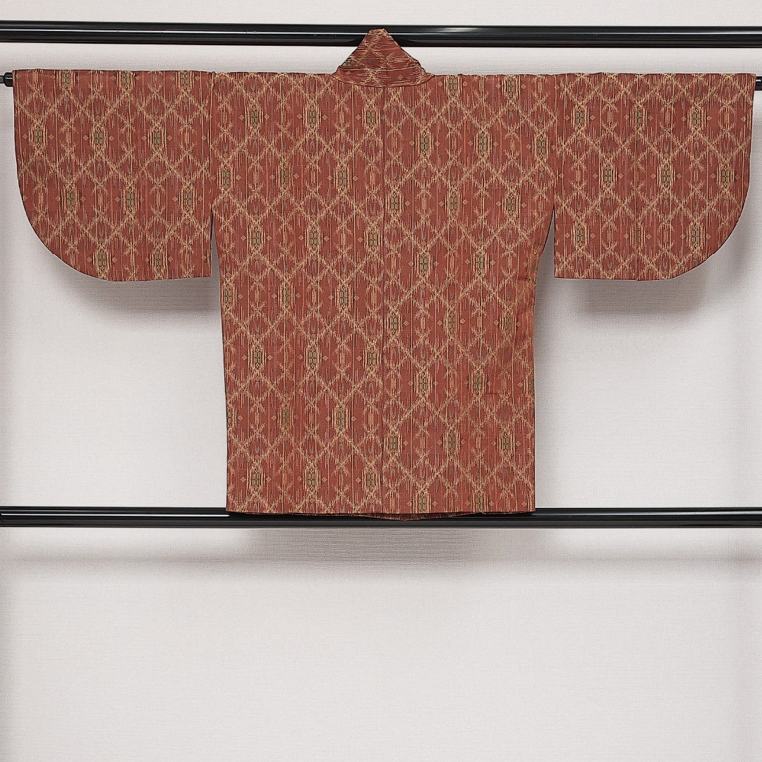 洗える着物 道中着 袷 身丈79cm 裄丈65cm ポリエステル Sランク インフォーマル Mサイズ 菱 茶系 RP 1236-13826