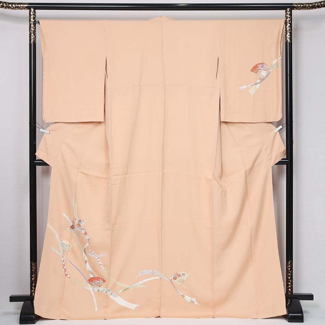 付下げ 身丈170cm 裄丈66cm Sランク 2XL 正絹 袷 広衿 短冊 菊 菖蒲 インフォーマル ベージュ系 1261-12028