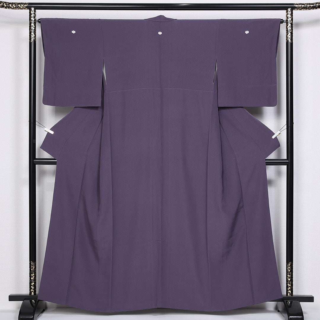 色無地 身丈161cm 裄丈64cm Aランク 袷 三つ紋 正絹 広衿 五三桐 1214-10177