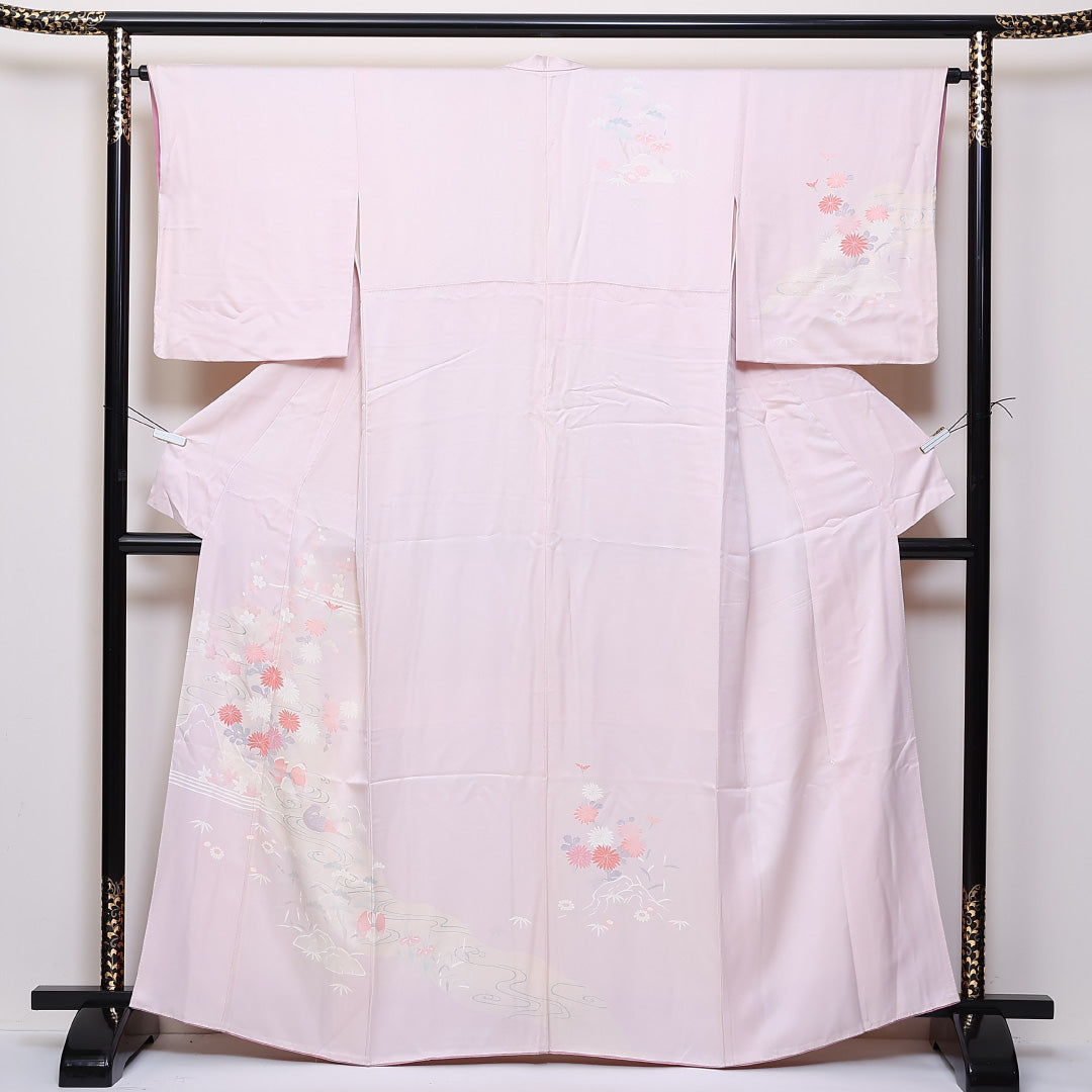 訪問着 袷 身丈164cm 裄64cm 正絹 観世水 鴛鴦 笠松 菊 Aランク 1212-00686