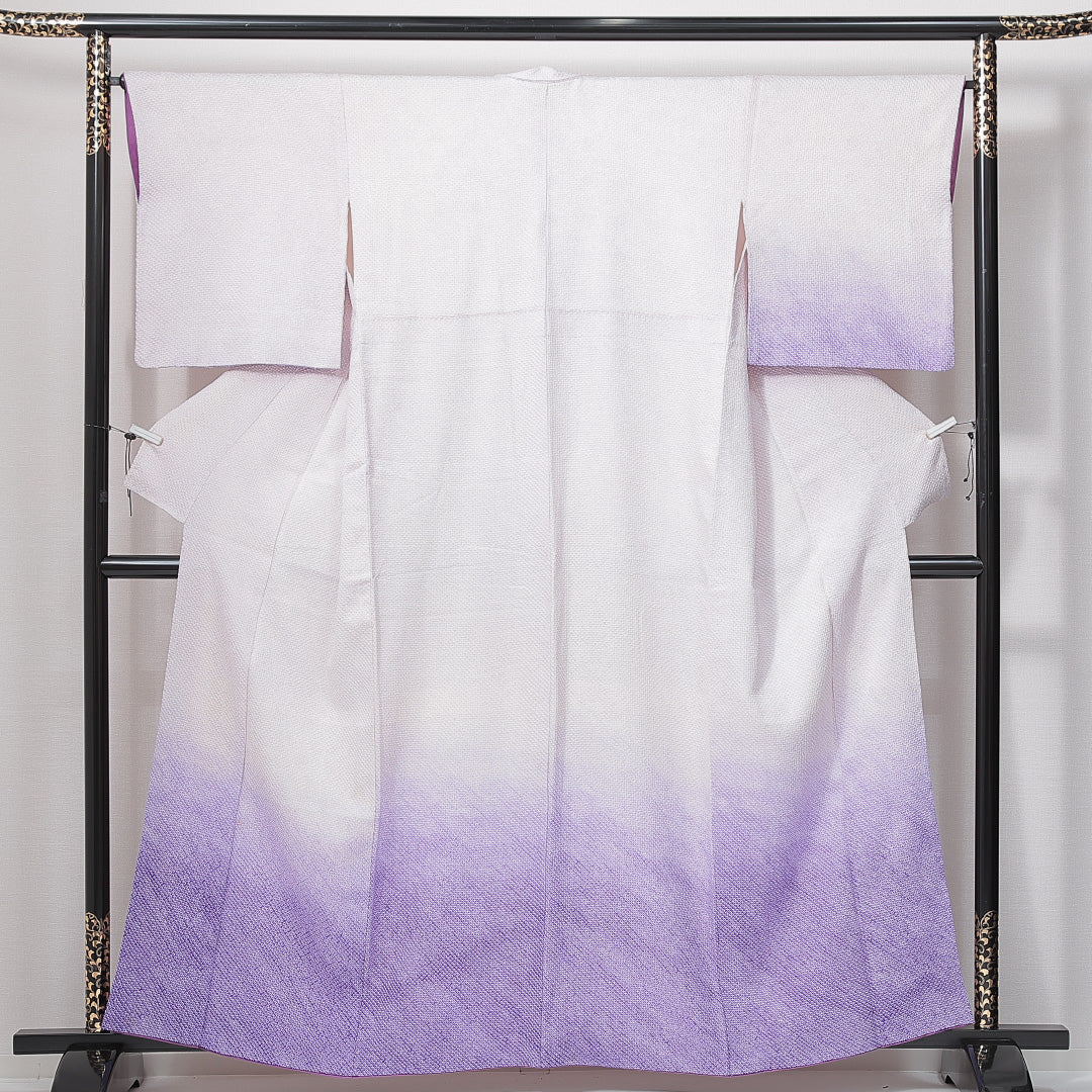 付下げ（総絞り） 袷 身丈159cm 裄丈67cm 正絹 Cランク Mサイズ 広衿 フォーマル 白系 紫系 1261-14965