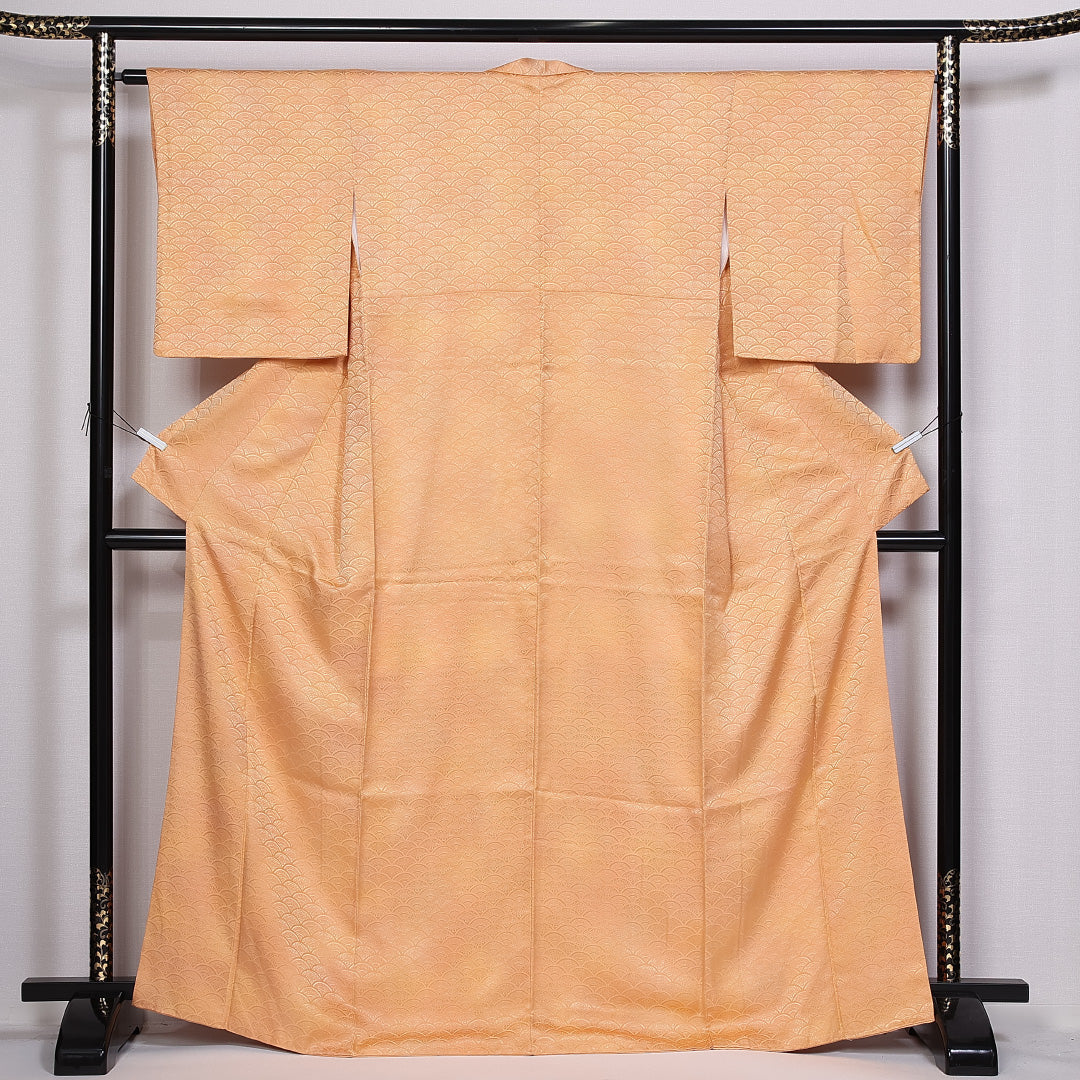 小紋 身丈184cm 裄丈70.5cm L 袷 でかく 地紋 猫 縦ぼかし 水色 正絹 