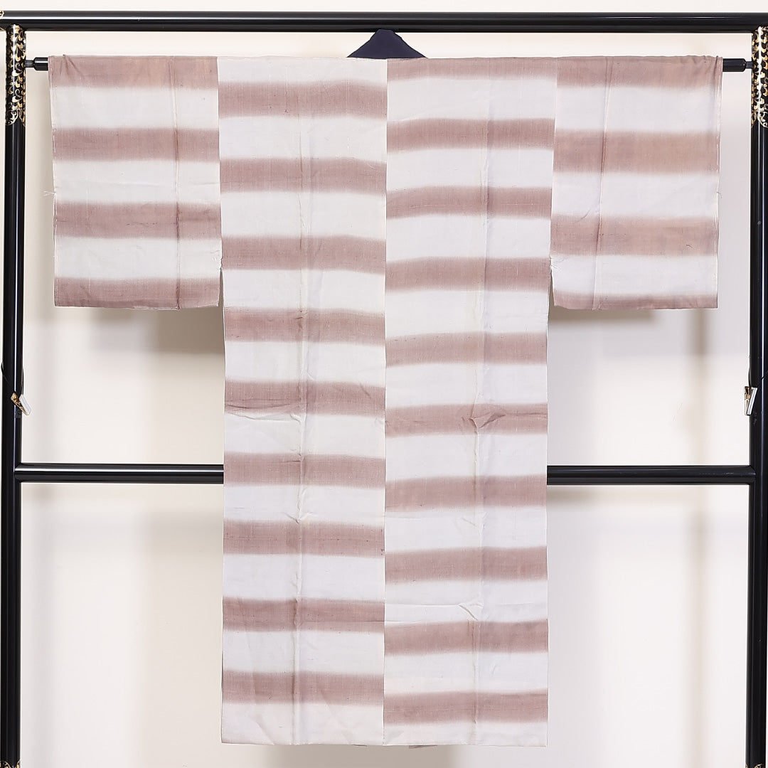 長襦袢 男性用 袷 身丈129cm 裄丈62cm 正絹 Aランク XSサイズ カジュアル 縞 クリーム系 1229-06241