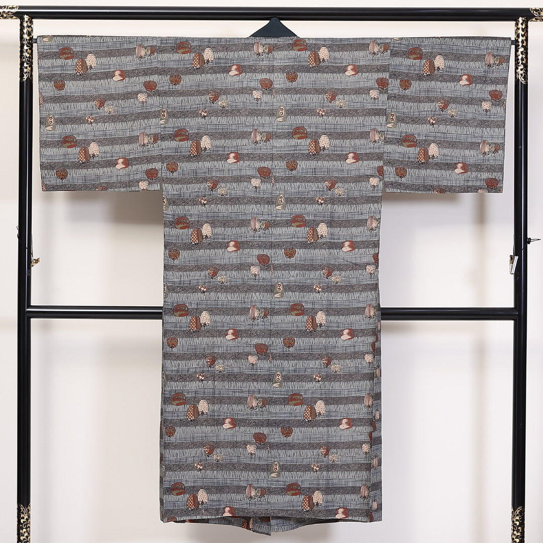 長襦袢 男性用 袷 身丈137cm 裄丈67cm 正絹 Sランク Mサイズ カジュアル 茶道具 グレー系 1229-06239