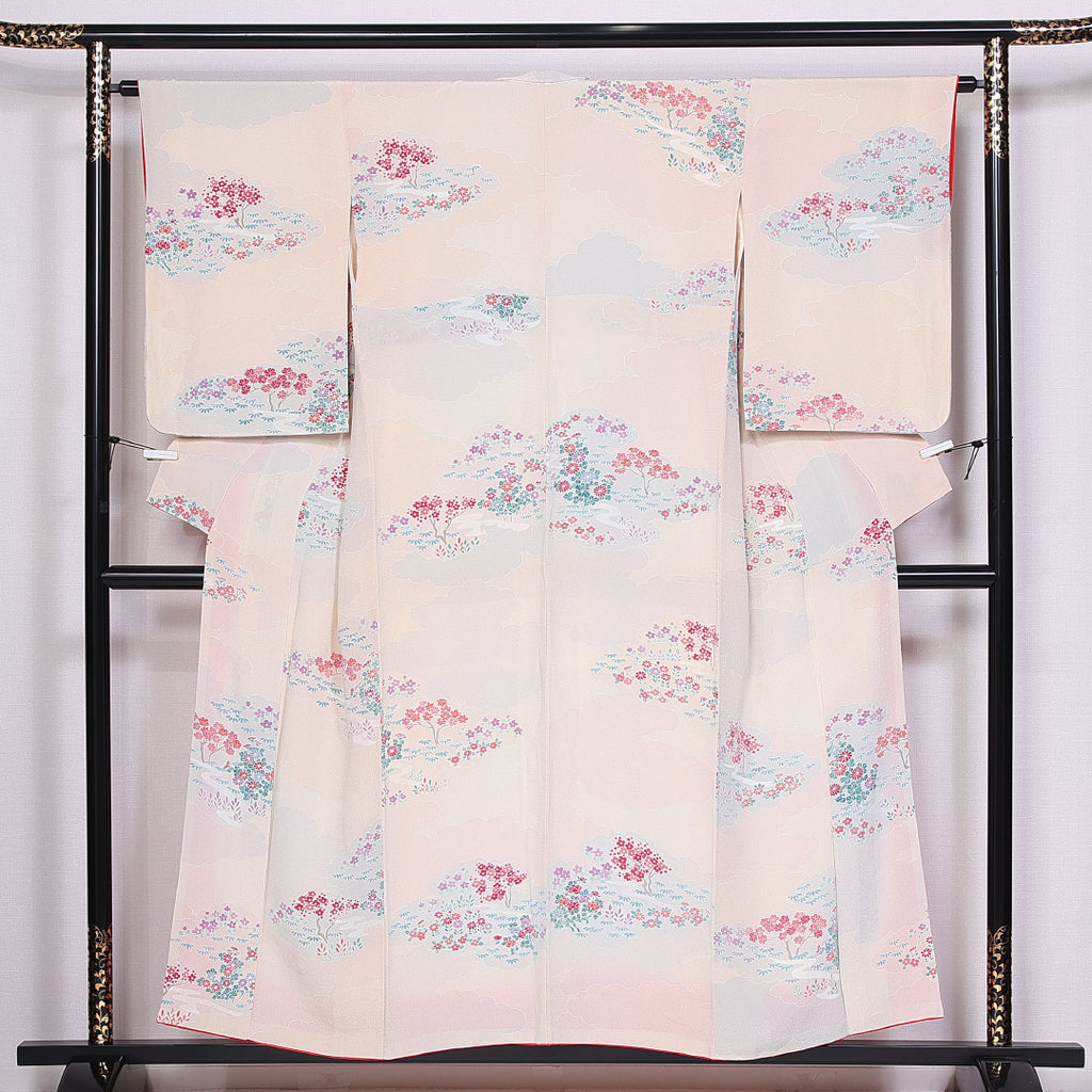 江戸小紋 大きから 身丈152cm 裄丈64cm M 袷 小槌 魚 赤紫 正絹 