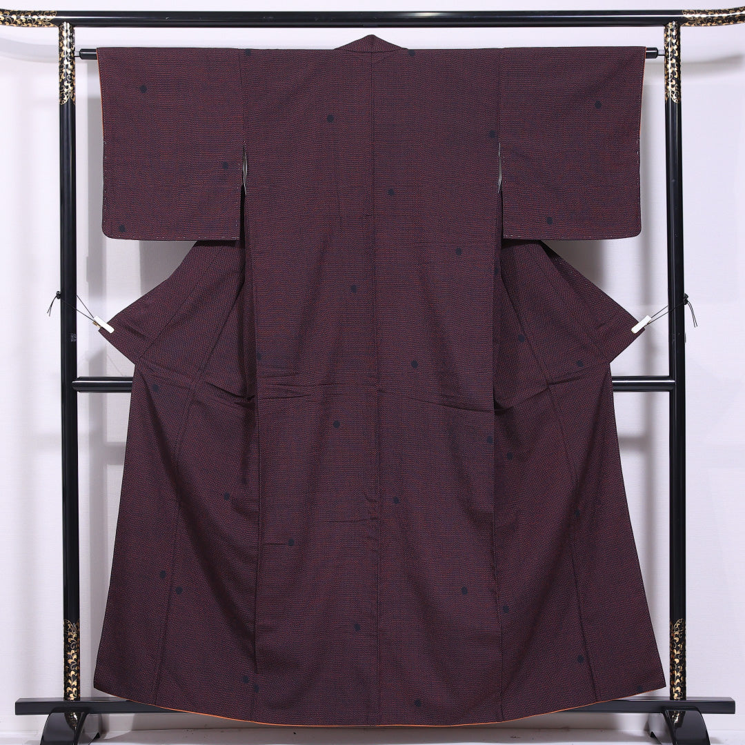 紬 袷 身丈159cm 裄丈63cm 正絹 Sランク カジュアル 広衿 Mサイズ ドット 紫系 RP 1223-11622