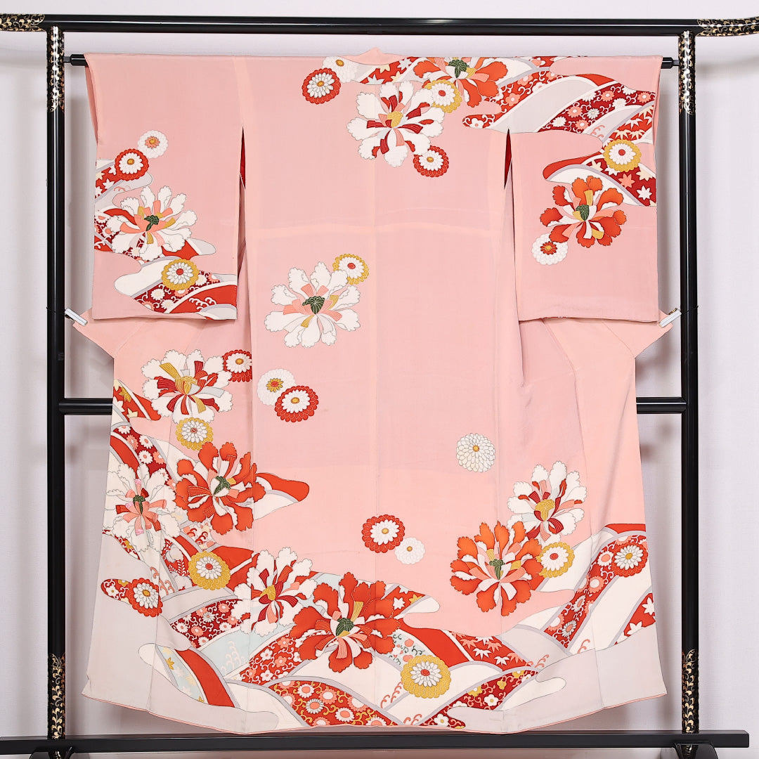 着物 中古 深かっ 単衣 正絹 カジュアル 縮緬地 身丈163cm L A1020-4