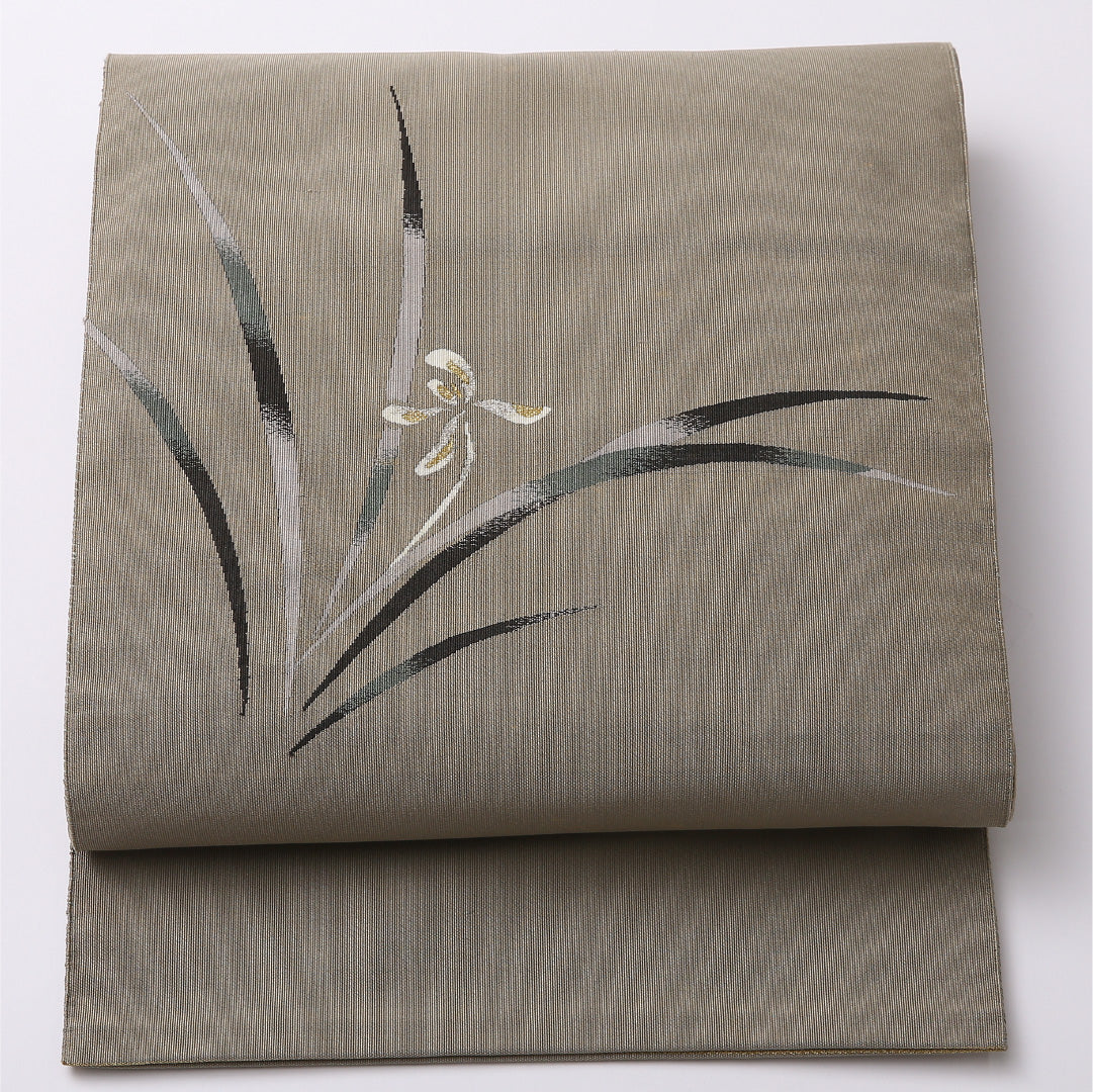 名古屋帯 ポイント柄 帯丈349cm カジュアル Cランク 正絹 綴れ織 上品 しとやか グレー系 1224-02633