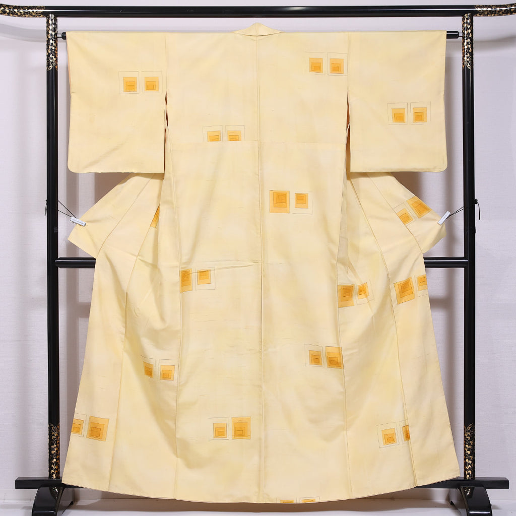 小紋 身丈161cm 裄丈64.5cm M 薄物 絽 トンボ 薄茶色 正絹 美品 