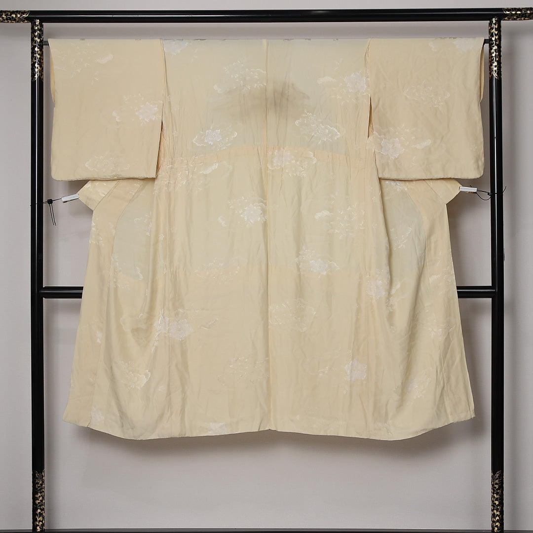 長襦袢 無双袖 身丈124cm 裄丈65cm 正絹 Bランク Mサイズ 居敷当て 菊 クリーム系 RP 1239-12693