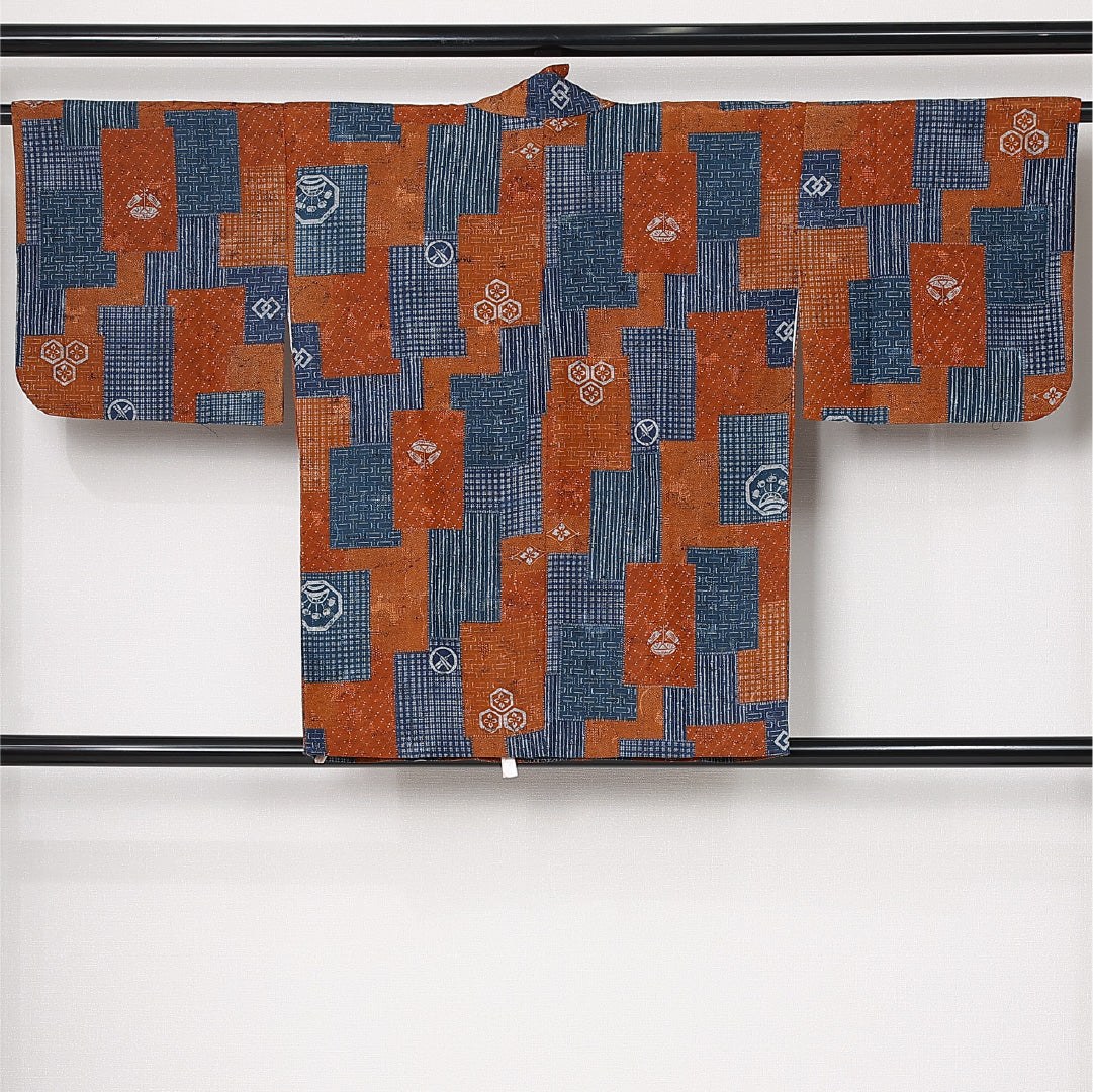 道中着 袷 身丈80cm 裄丈63cm 正絹 Sランク カジュアル Sサイズ 亀甲 素朴 遊び心 茶系 HP 1236-12896