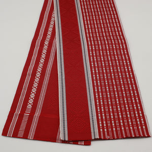 半幅帯 帯丈368cm 正絹 単衣帯 全通 未仕立て カジュアル Bランク 赤系 1225000114412